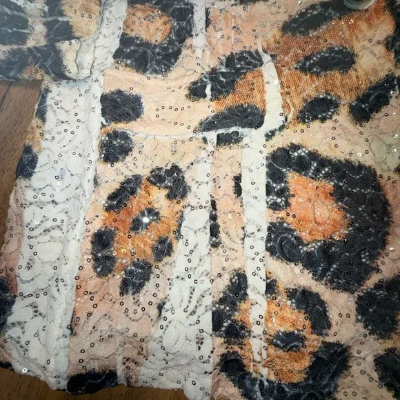 Leopard Lace Jacket Artsy Hippie Boho XL Sequins Animal Print Blazer Origami - Picture 9 of 16